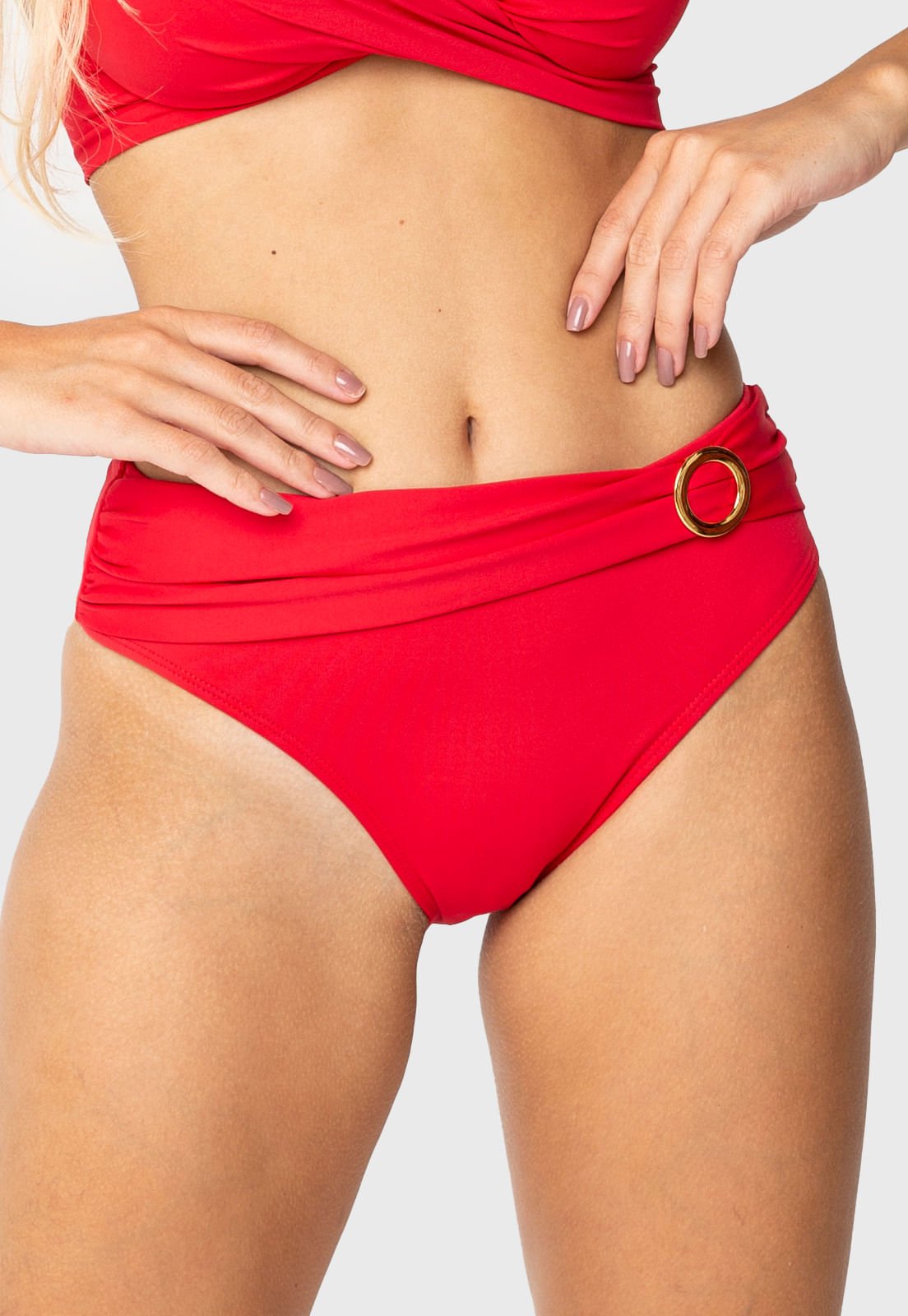 Calcinha de Biquíni Clássico Com Faixa e Fivela Vermelho Calcinha de Biquíni Clássico Com Faixa e Fivela Vermelho