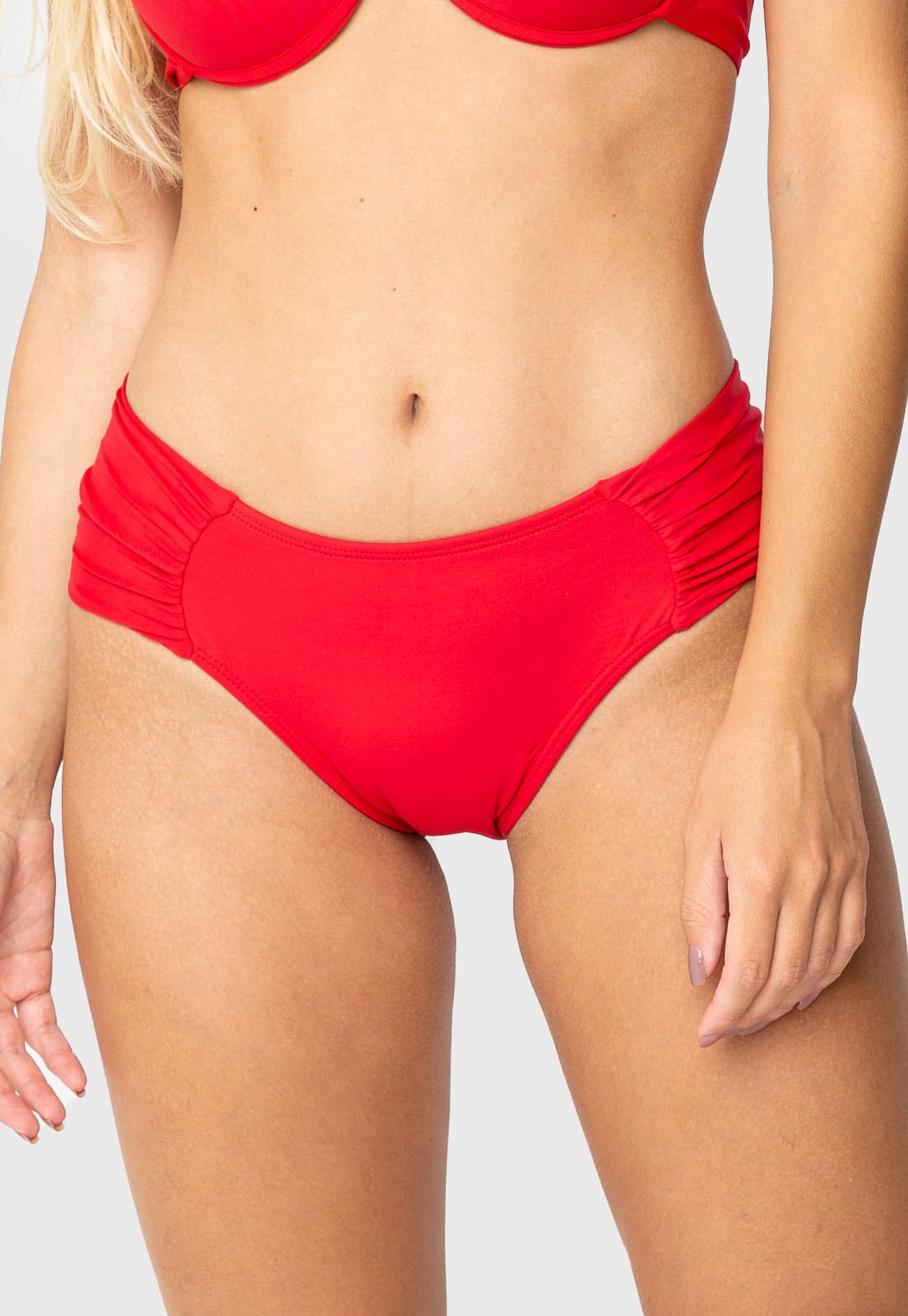 Calcinha de Biquíni Sem Elástico Lateral Larga Franzida Vermelho Calcinha de Biquíni Sem Elástico Lateral Larga Franzida Vermelho