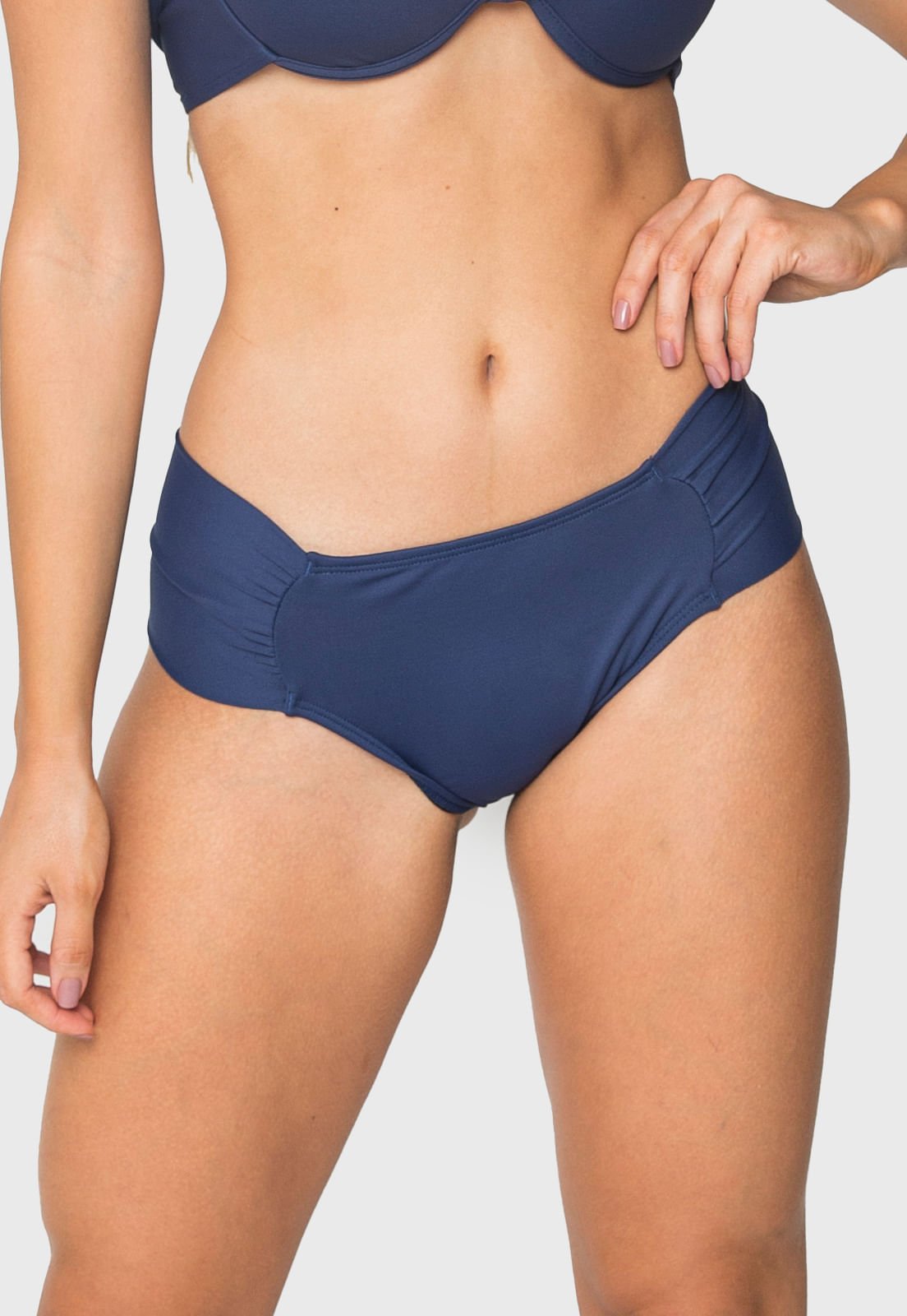 Calcinha de Biquíni Sem Elástico Com Lateral Larga Franzida Azul Marinho Calcinha de Biquíni Sem Elástico Com Lateral Larga Franzida Azul Marinho