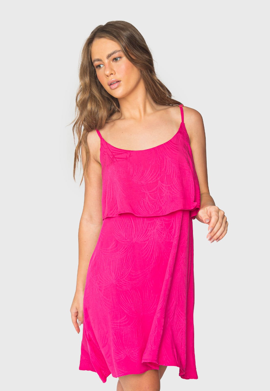 Saída Vestido Curto Com Jabour, Alça e Regulador Pink Saída Vestido Curto Com Jabour, Alça e Regulador Pink