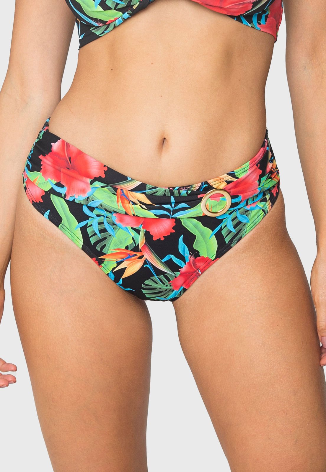 Calcinha de Biquíni Clássico Com Faixa e Fivela Florada Calcinha de Biquíni Clássico Com Faixa e Fivela Florada