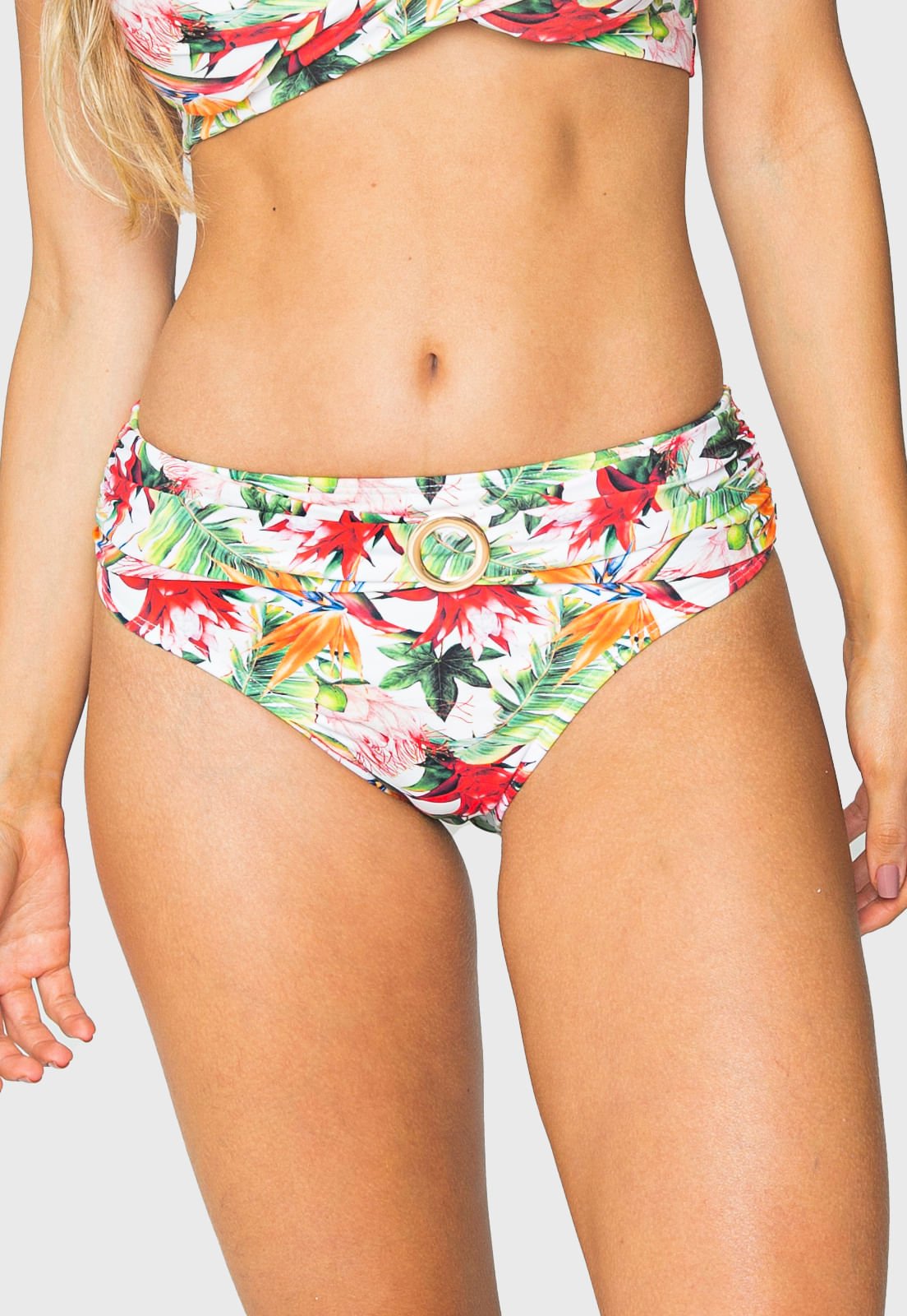 Calcinha de Biquíni Clássico Com Faixa e Fivela Bromélias Calcinha de Biquíni Clássico Com Faixa e Fivela Bromélias