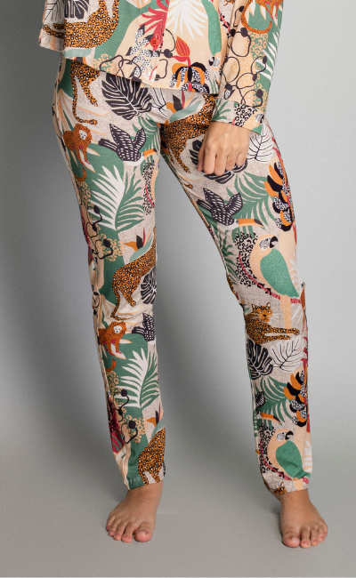 Calça Básica Pijama Com Elástico No Cós Selva Calça Básica Pijama Com Elástico No Cós Selva