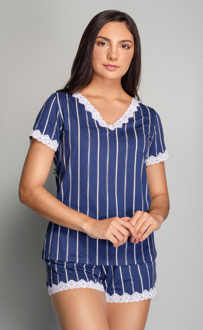 Blusinha Basica manga curta com Renda estampa Listrada Blusinha Basica manga curta com Renda estampa Listrada