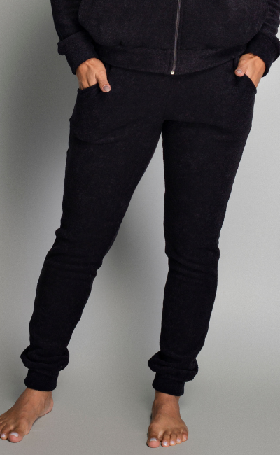 Calça de Plush com Elástico no Cós Preta Calça de Plush com Elástico no Cós Preta