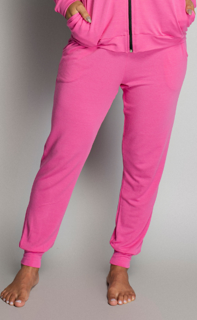 Calça de Moletinho Fininho com Elástico no Cós Cor Rosa Calça de Moletinho Fininho com Elástico no Cós Cor Rosa