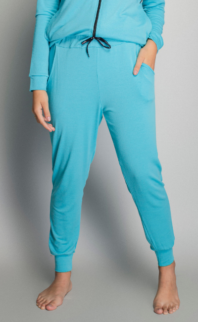 Calça de Moletinho Fininho com Elástico no Cós Cor Azul Calça de Moletinho Fininho com Elástico no Cós Cor Azul