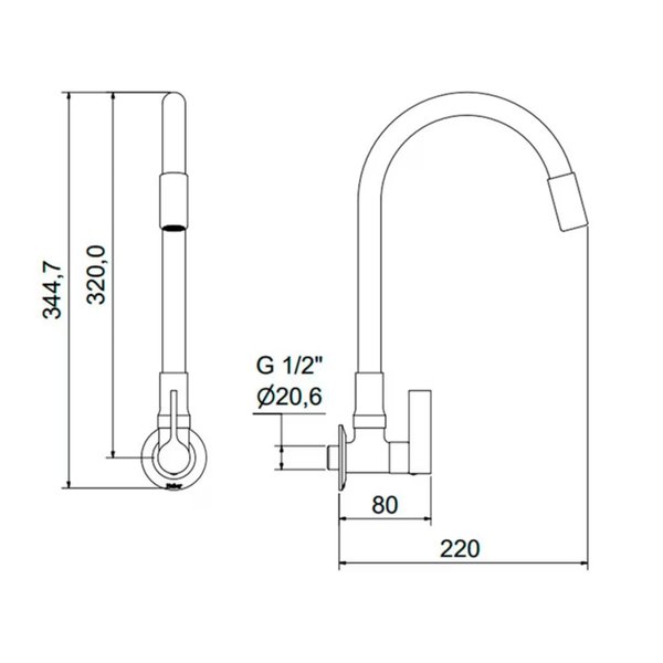 Torneira Cozinha Parede Flexível Articulável Preto Meber