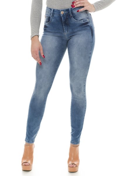 Calça Jeans Feminina Skinny com Recortes Frontais