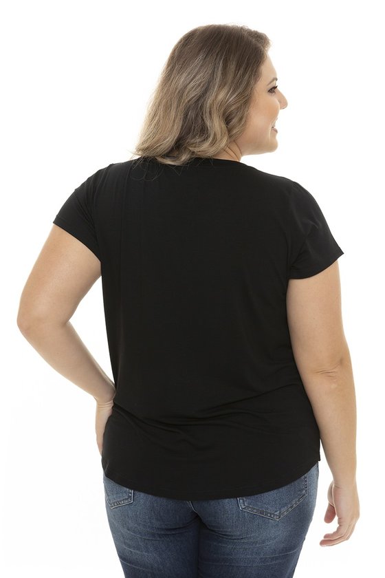 Blusa Feminina Plus Size com Renda no Decote e Ombros - (Preto