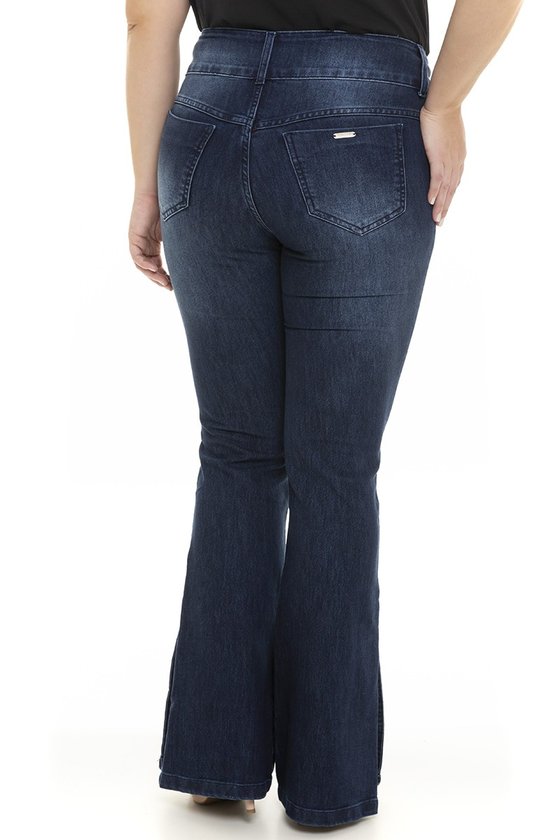 Calça Jeans Confort Capri Cintura Alta Fendas Azul Escuro