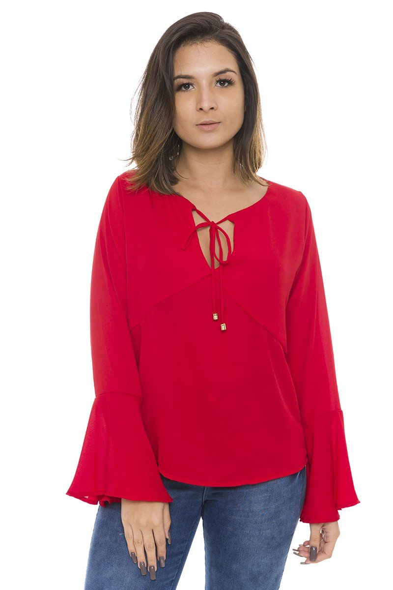 Blusa manga longa de hot sale crepe