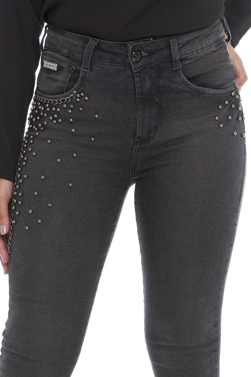 Calça jeans hot sale feminina com perola