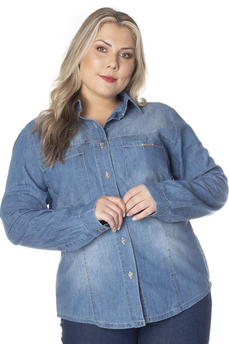 Blusa jeans store feminina plus size