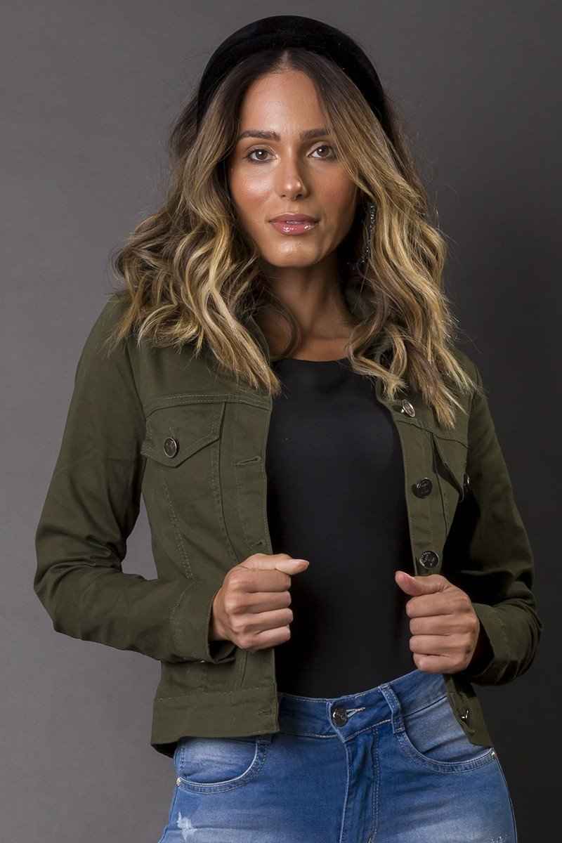 Camisa jeans store verde militar feminina