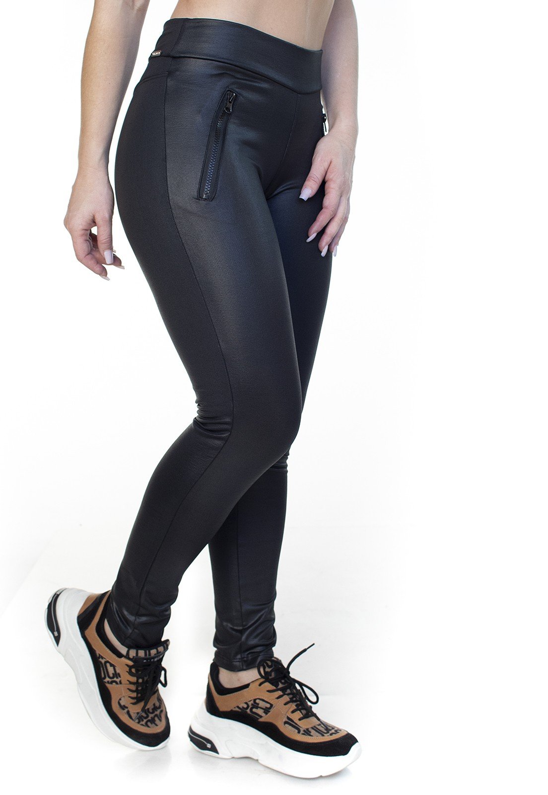 Calça legging couro com 2024 ziper