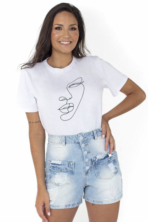 T-shirt Feminina Face Minimalista - (Branca)