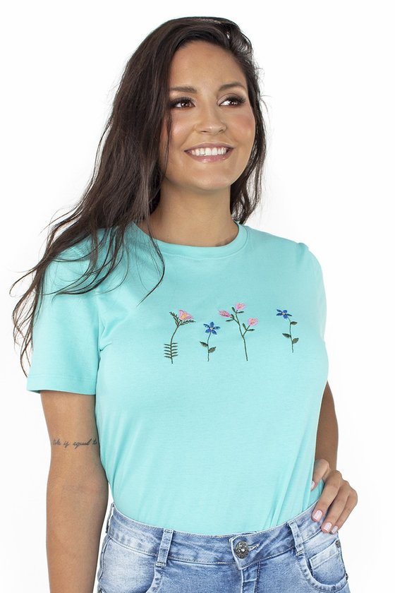 Tshirt Feminina Flowers Minimalista - (Verde Água)