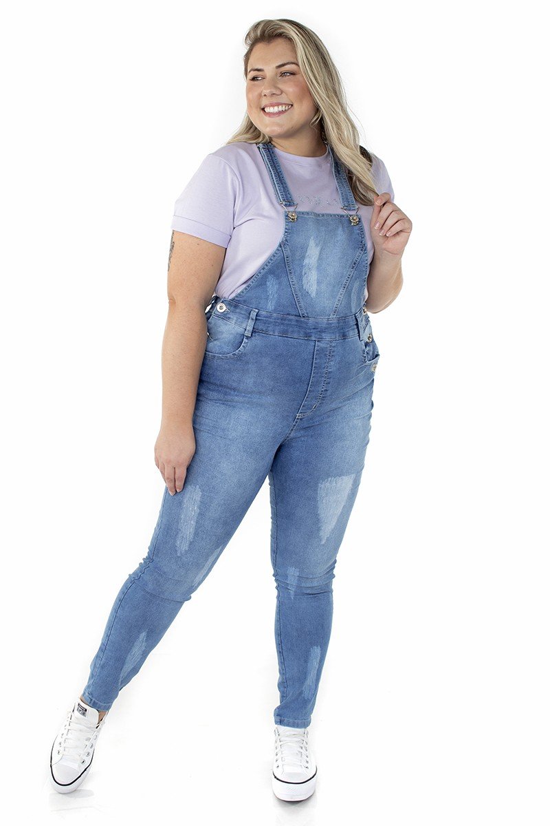 Macacão jeans plus size hot sale longo