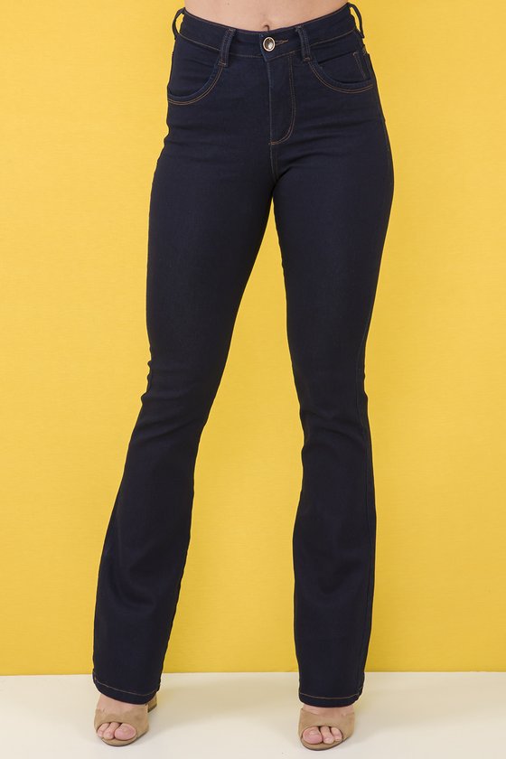 Calça jeans feminina escura com elastano modelo para uniformes e