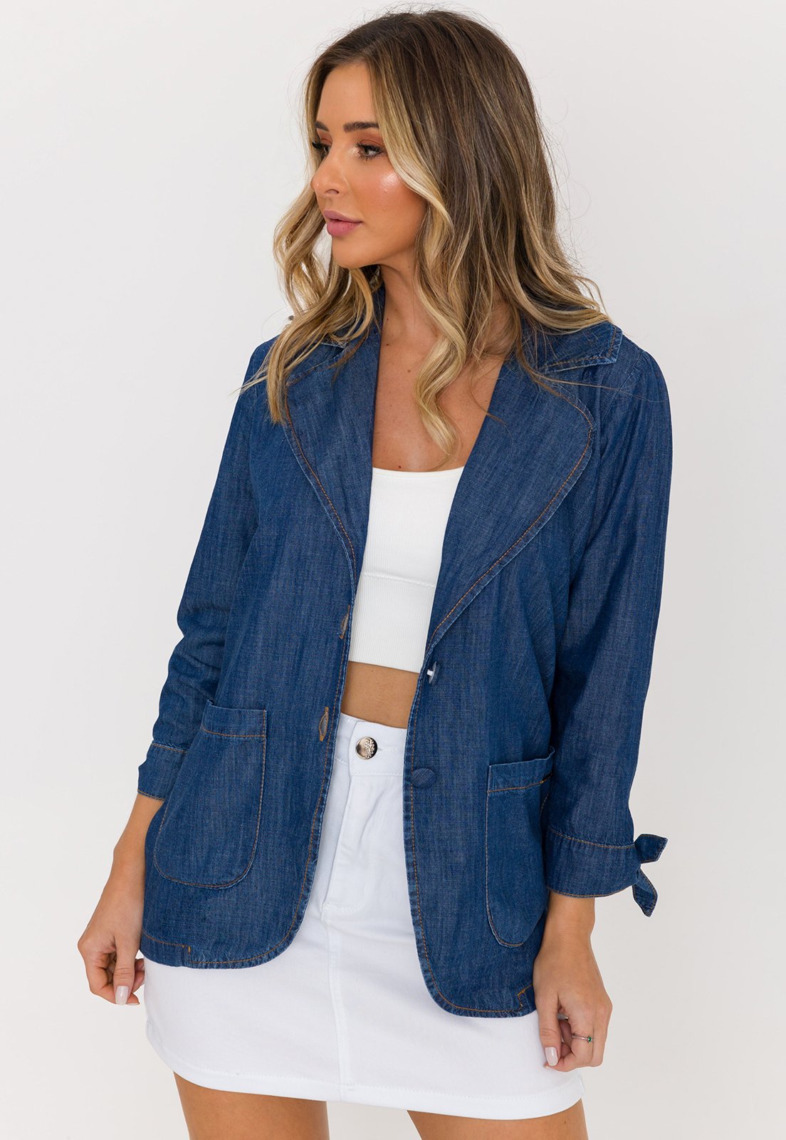 Camisa jeans com blazer sales feminino