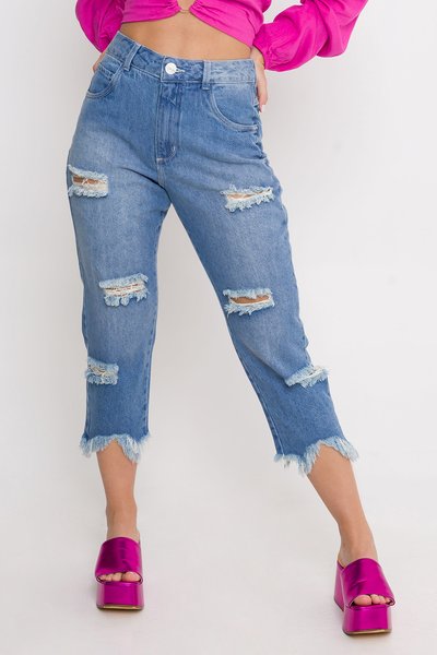 Calça Cropped Jeans Feminina Estonada