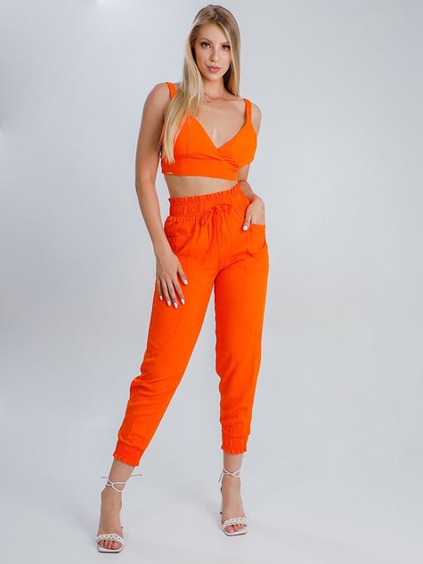 Conjunto Feminino 2 Peças Top + Calça Jogging Laranja