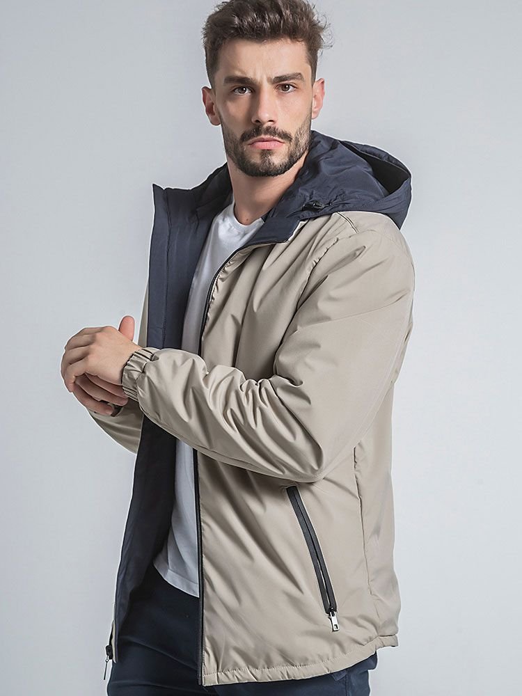 Jaqueta Masculina Dupla Face Gola Alta com Capuz (Preto)