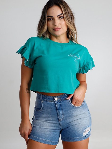 T-Shirt Feminina Cropped Princess Verde