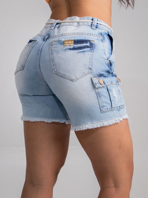 Short Jeans Claro Malta 36 ao 46 Feminino Cintura Alta Short Curto