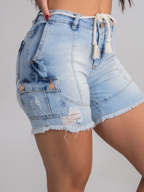 Short Jeans Claro Malta 36 ao 46 Feminino Cintura Alta Short Curto