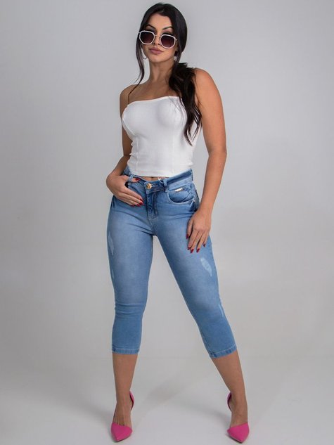 Calça Feminina Jeans Capri Modeladora Cós Detalhes Lateral - CH Jeans -  Calça Jeans Feminina - Magazine Luiza
