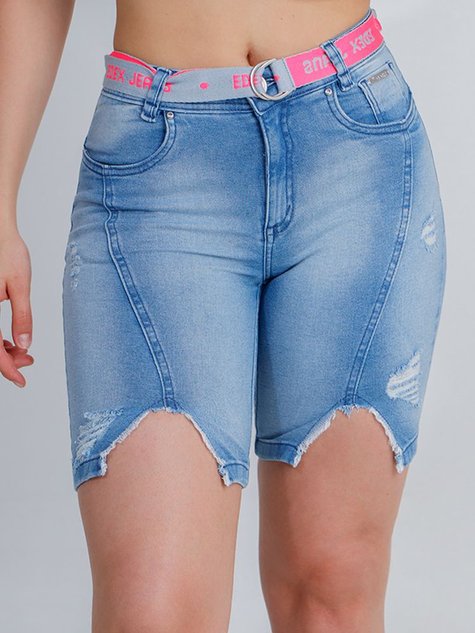 Bermuda jeans feminina com cinto on sale