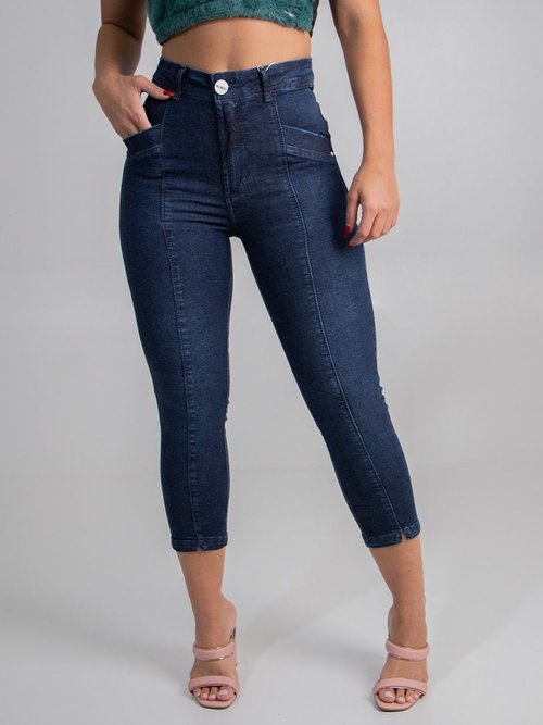 Calça Feminina Jeans Capri Modeladora Niina Pesponto Lateral