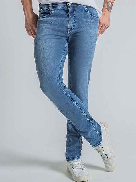 Calça Masculina Jeans Slim Basic Tradicional Denim (Azul)