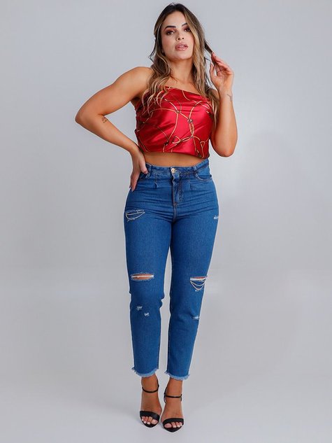 Calca jeans com hot sale correntes nas pernas