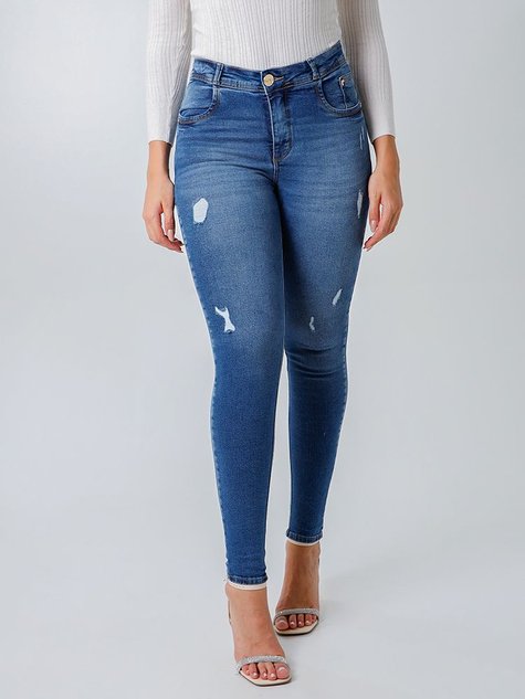 Calça Feminina Jeans Cigarrete Niina Destroyed Empina Bumbum