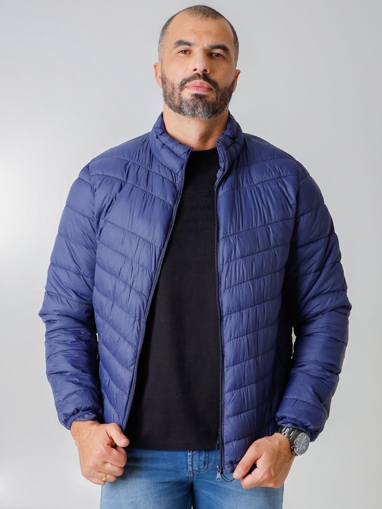 Jaqueta Masculina Nylon Tradicional Gola Média (Azul)