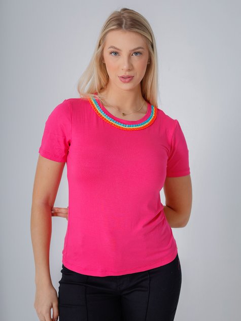 Camiseta T-Shirt Feminina Gola Redonda Borbada (Rosa)