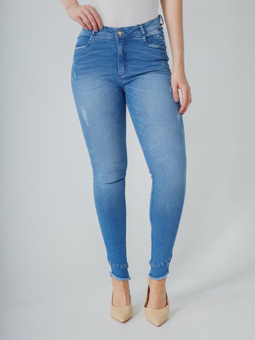 Calça Feminina Jeans Capri Modeladora Pesponto com Cinto