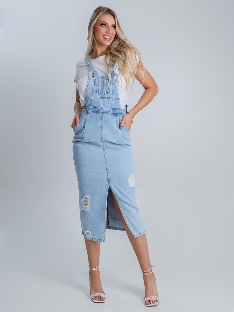 Jardineira sales jeans midi