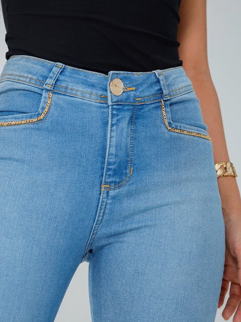 Calça Feminina Jeans Cropped Niina Modeladora Bolso Quadrado