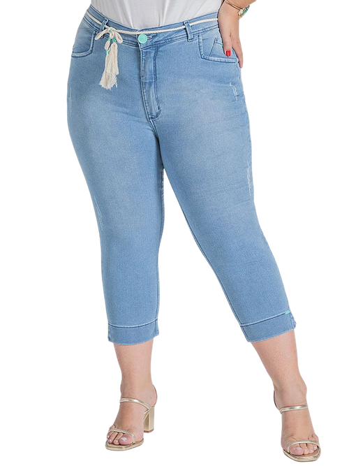 Calça Feminina Jeans Capri Modeladora Niina Pesponto Lateral