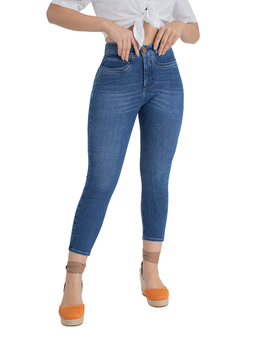 Calça Jeans Capri Modeladora Empina Bumbum Cós Intermediário Azul