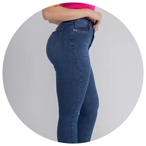 calca feminina jeans barra asimetrica
