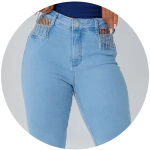 calca feminina jeans com strass clara