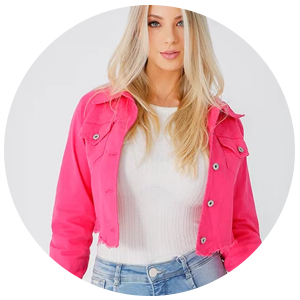 jaqueta feminina jeans cropped collor rosa