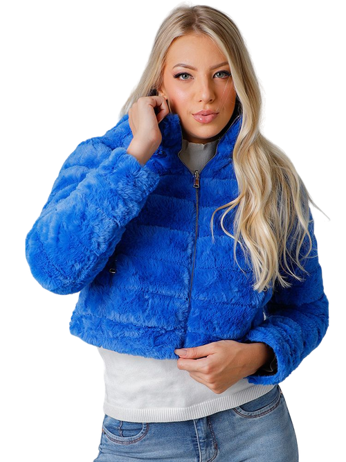 jaqueta feminina curta dupla face nylon pelo azul