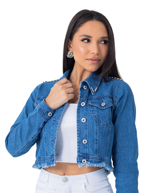 jaqueta feminina jeans cropped azul