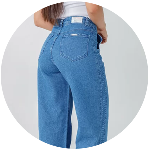 calca feminina jeans wide leg azul